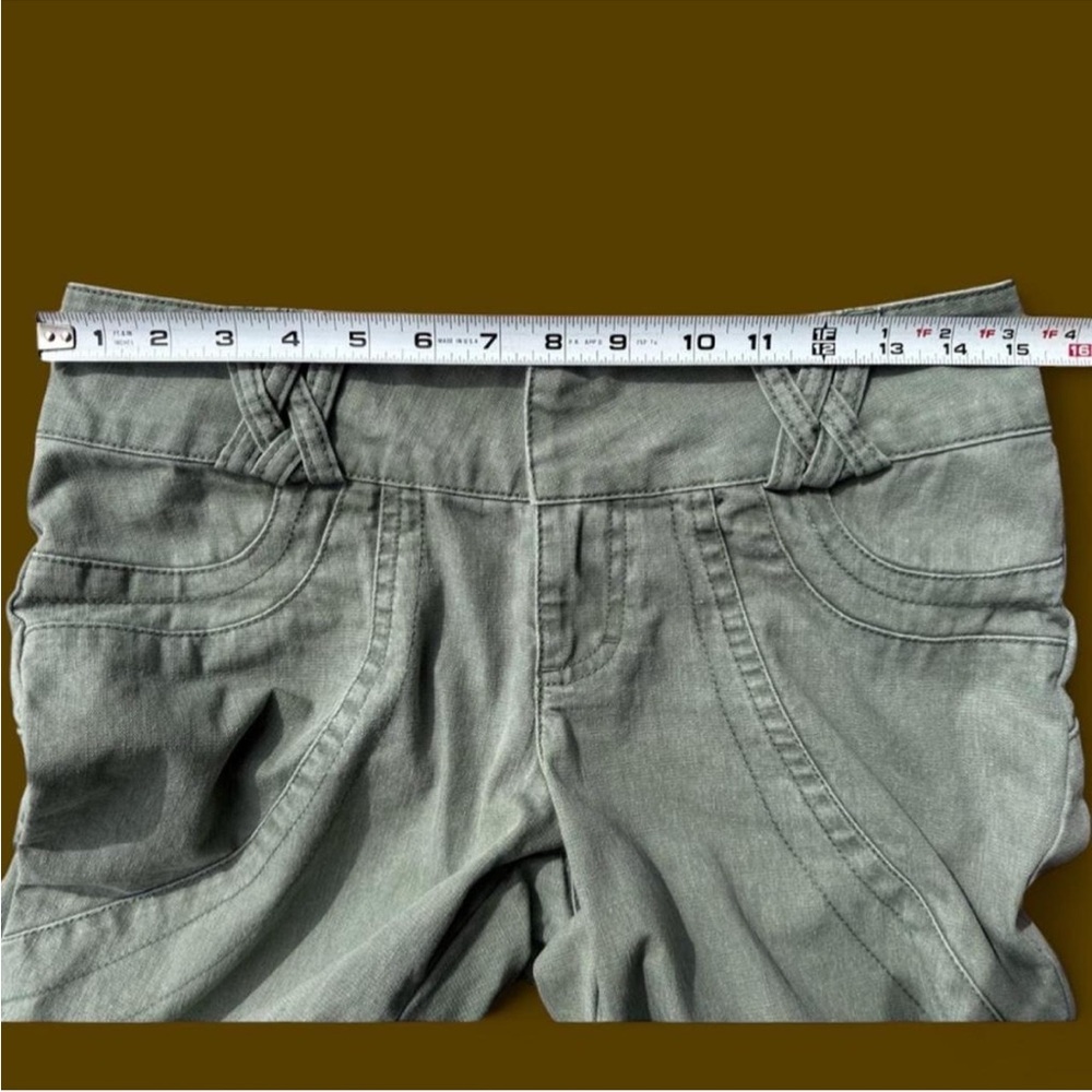 Y2K Gasoline Sage Green Low Rise Flare Stitching Details Pants - Picture 3 of 8